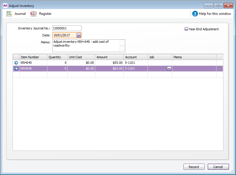 Example inventory adjustment Example inventory adjustment