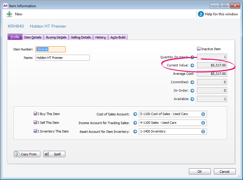 Example item with additional costs included in value Example item with additional costs included in value