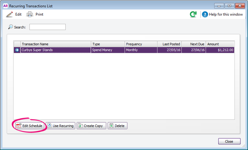 Recurring Transactions - Edit Schedule Recurring Transactions - Edit Schedule