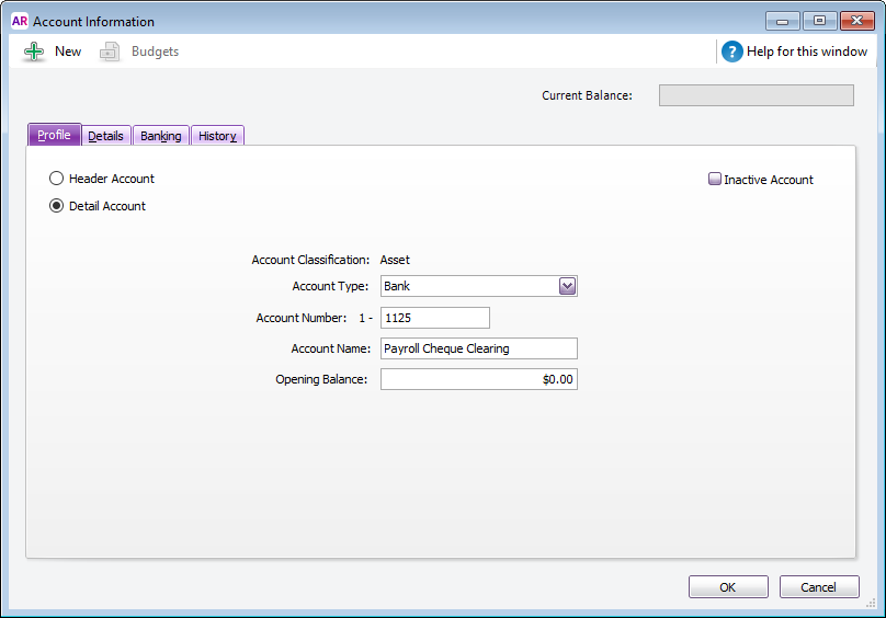 Example asset account for payroll cheque clearing