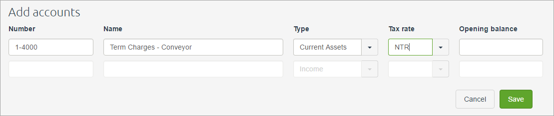 New asset account for term charges