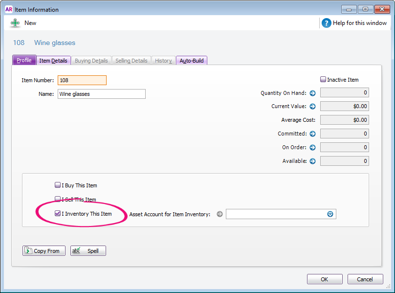 Item information window with I inventory this item selected Item information window with I inventory this item selected