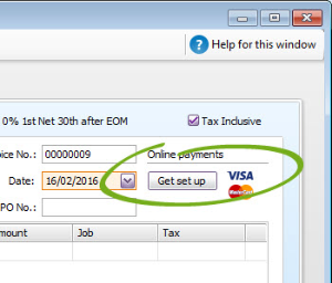 AccountRight invoice window with Get set up button highlighted