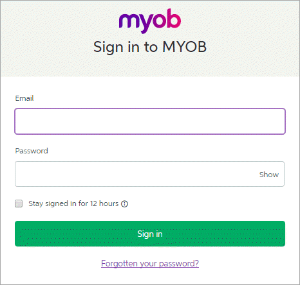 MYOB sign in window